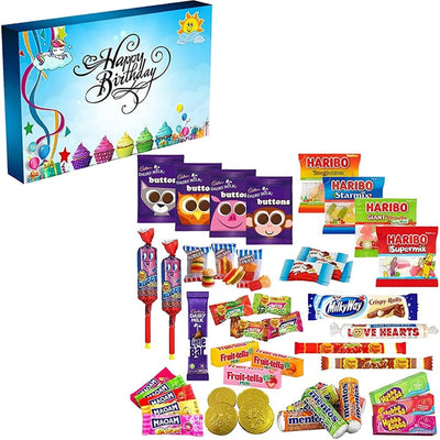 Retro Sweets & Chocolate Hamper Gift Box for Kids Parties and Birthdays - Happy Birthday Blue Colour C6 Size Box - WingsMart