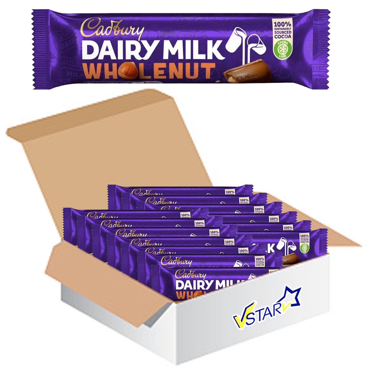 Cadbury Dairy Milk Whole Nut Chocolate Bar 48 x 45g - Full Box - WingsMart